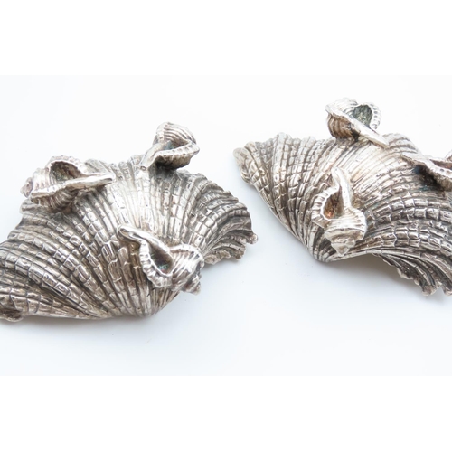 6 - Pair of Heavy Silver Plated Scallop Shell Motif Shaped Table Salts Indistinct Hallmarks Each 12cm Wi... 