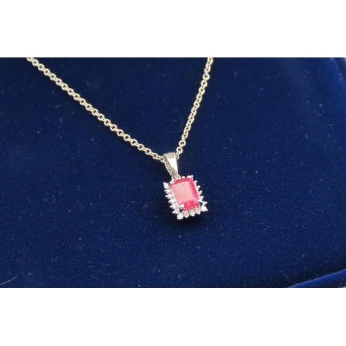 7 - 9 Carat White Gold Ruby and Diamond Cluster Pendant Set on 9 Carat White Gold Chain Pendant 1.5cm Hi... 