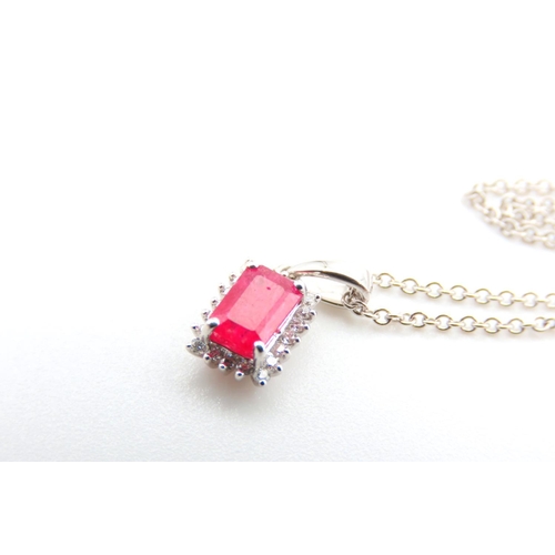 7 - 9 Carat White Gold Ruby and Diamond Cluster Pendant Set on 9 Carat White Gold Chain Pendant 1.5cm Hi... 