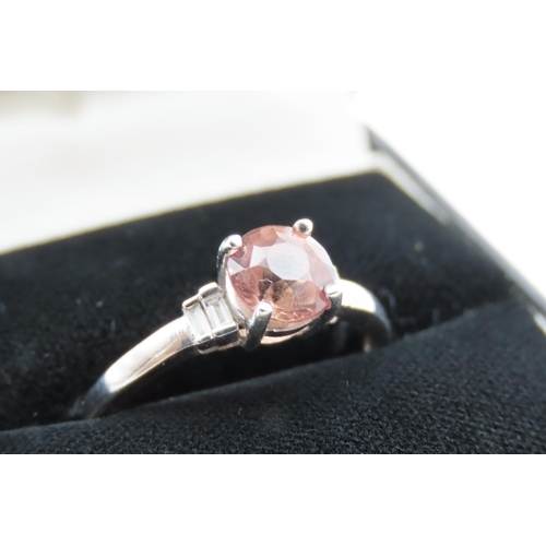 9 - 18 Carat White Gold Pink Sapphire Ladies Ring with Diamond Set Shoulders Ring Size Q