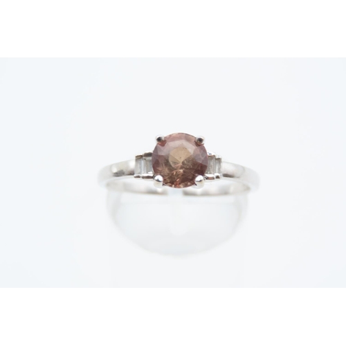 9 - 18 Carat White Gold Pink Sapphire Ladies Ring with Diamond Set Shoulders Ring Size Q