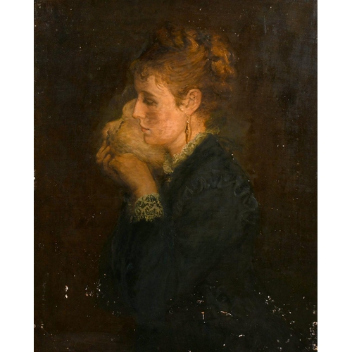 291 - Annie L Robinson Swynnerton (1844-1933), a portrait of a Lady holding a dove, oil on canvas, indisti... 