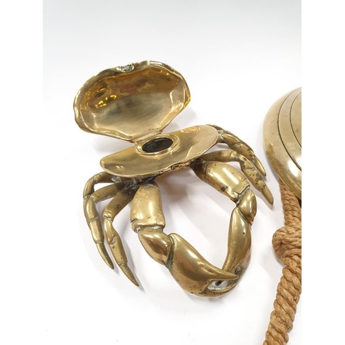 365 - A Brass bell together with a brass inkwell in the form of a crab.