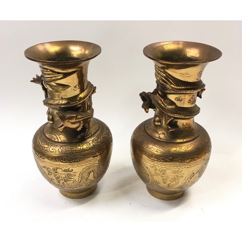 101 - Pair of oriental dragon vases. Mark's to the base.