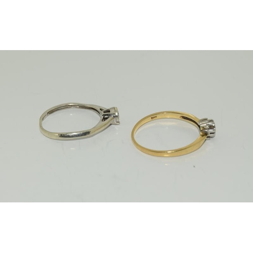 178 - 18ct and 9ct Diamond Solitaire rings. Sizes O and K. (NI017)