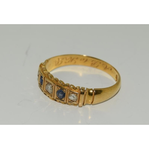 203 - Ladies Diamond and Sapphire Circa 1980 Fully hallmarked 18ct Gold Ring (Boxed).
