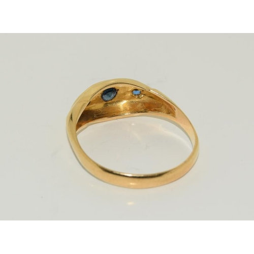 196 - Ladies Diamond and Sapphire Approx 1912 Fully Hallmarked 18Ct Gold Ring.