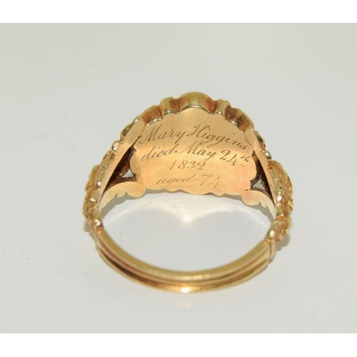 217 - Mourning Ring 18ct Gold 5.5g 1832 William.IV Fully Hallmarked inscription Reads. 
