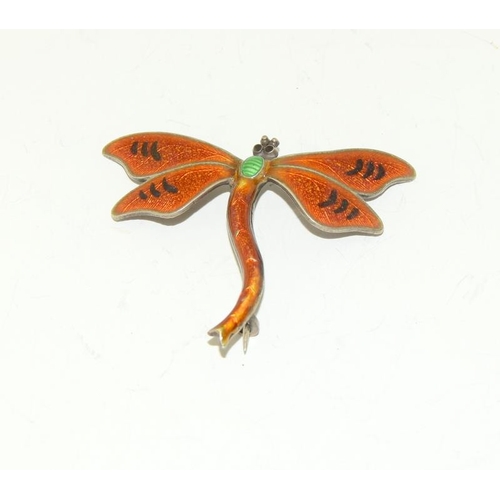 168 - Silver H.M. Enameled Dragonfly Brooch.