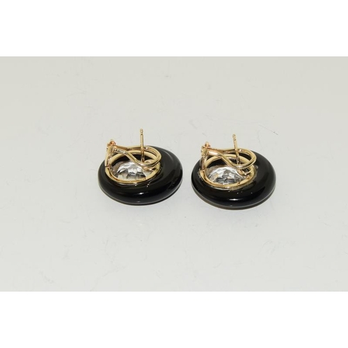 204 - 14ct Onyx, rock crystal earrings.