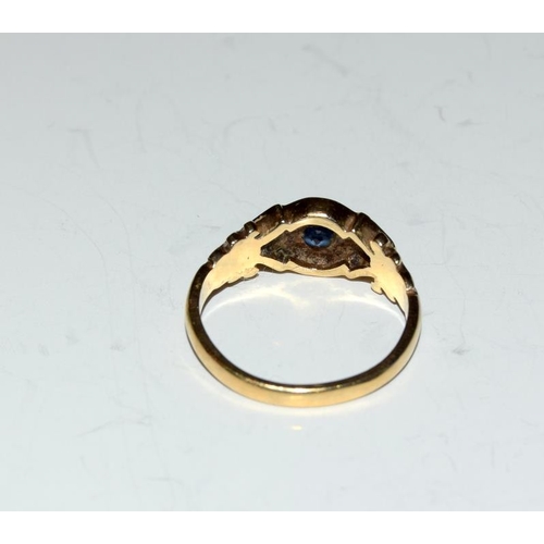 103 - 9ct Gold Sapphire and Diamond Ring, Size K.