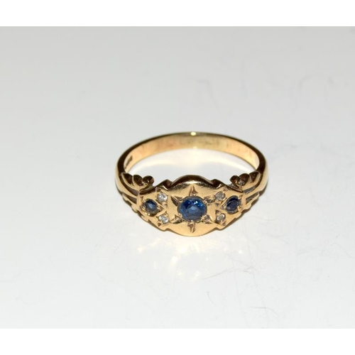 103 - 9ct Gold Sapphire and Diamond Ring, Size K.