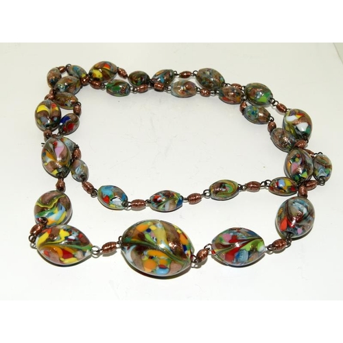 96 - Murano Goldstone millifiori wire linked necklace.
