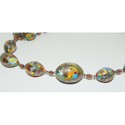 96 - Murano Goldstone millifiori wire linked necklace.