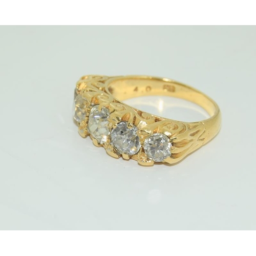 231 - 18ct Yellow Gold Antique Set 5 Stone Diamond Ring approx 3.2ct, Size M