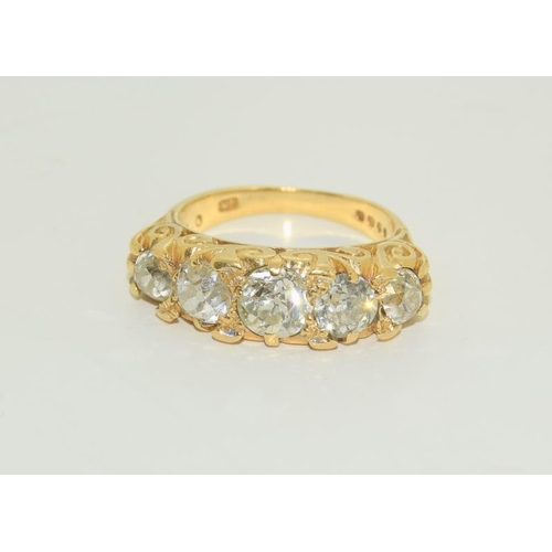 231 - 18ct Yellow Gold Antique Set 5 Stone Diamond Ring approx 3.2ct, Size M