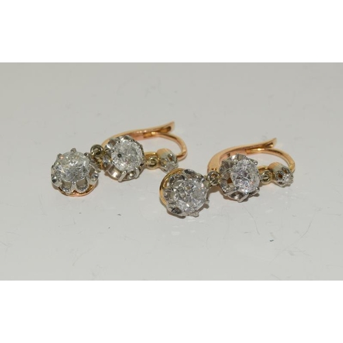 199 - Pair of Yellow Gold Graduated Diamond Drop Earrings, approx 3.1ct