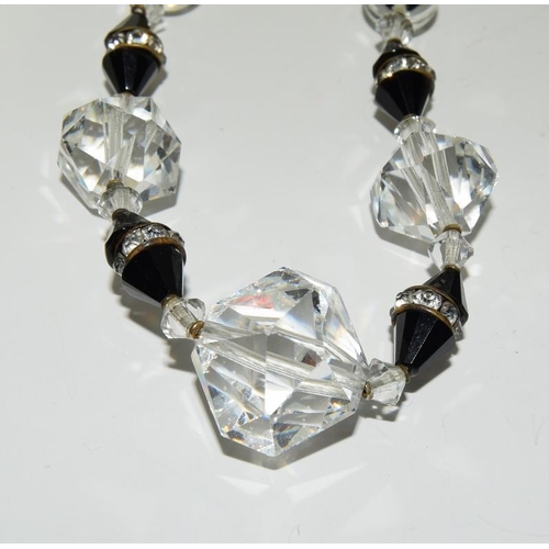 61 - 3 Art Deco French jet/crystal necklaces.