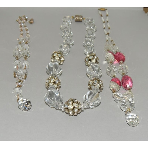 176 - 3 Art Deco crystal necklaces.