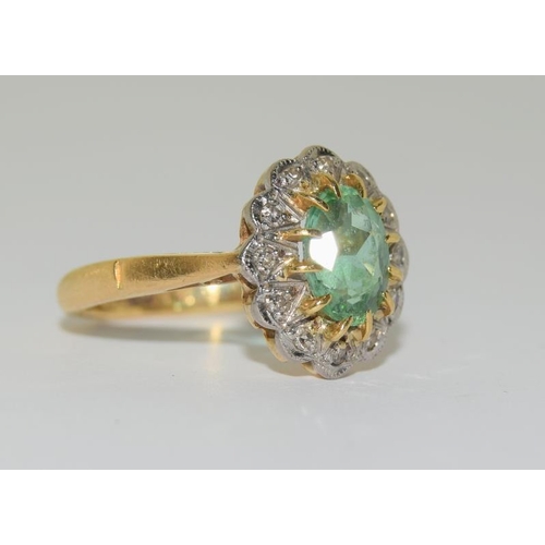125 - Vintage 18ct Gold Paraiba Tourmaline & Diamond Cluster Ring, Size H. 3.2g