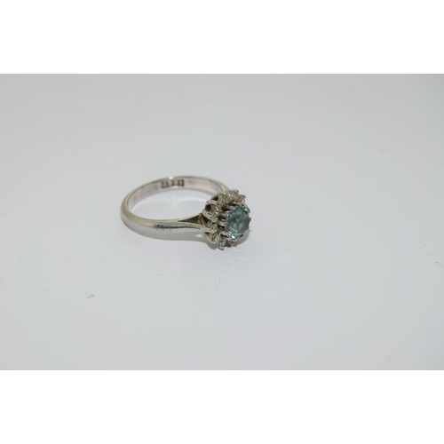 233 - Vintage 18ct White Gold Blue Zircon & Diamond Ring, Size K.
