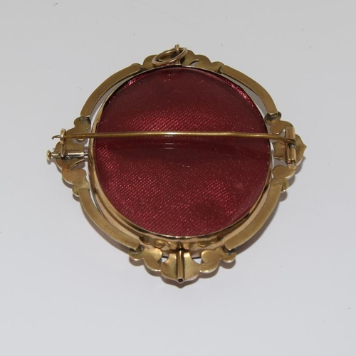 85 - Very Large Antique Victorian Enamel Miniature in Solid Gold Swivel Mourning Frame Pin Brooch. Measur... 