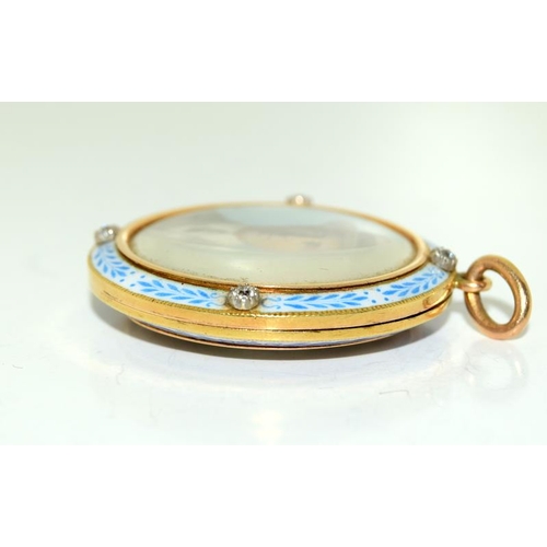 124 - Antique Edwardian fine Gold Blue and White Enamel and Diamond Double sided Locket with two miniature... 