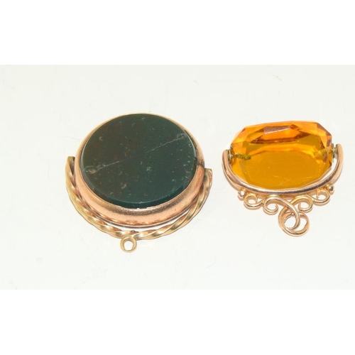 163 - A Large Carnelian and Bloodstone Swivel Fob seal together with another large 9ct Gold Swivel Fob.