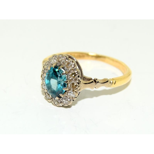 207 - A Vintage Natural Deep Blue Zircon and Diamond Ring in 18ct Gold, Size O.