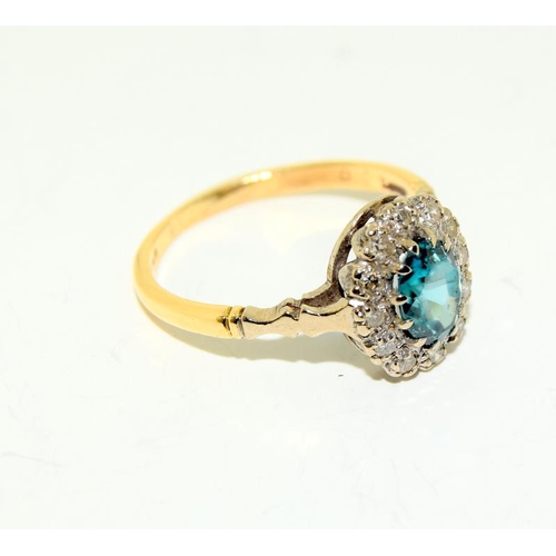 207 - A Vintage Natural Deep Blue Zircon and Diamond Ring in 18ct Gold, Size O.