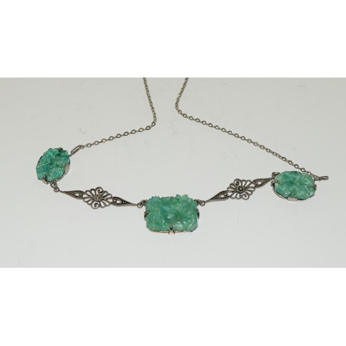 76 - Two Silver Antique Art Deco Paste Riviere Necklaces & One Peking Glass Necklace.