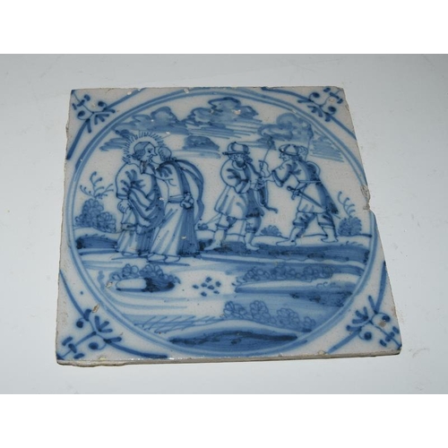 37 - Dutch Delftware quantity of blue & white tiles depicting Biblical / Religious scenes c1700's, each t... 