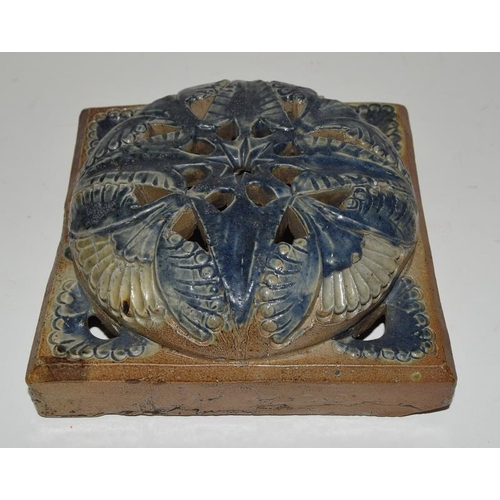 50 - Martin Brothers c1873-1915, domed flower design handmade saltglazed stoneware tile 6