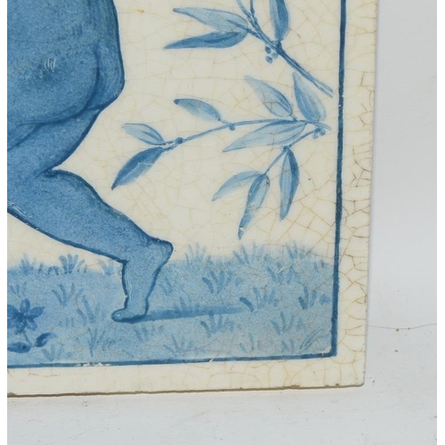81 - Minton Art Pottery Studio blue & white tile of a child chasing a butterfly c1871-1875, 6