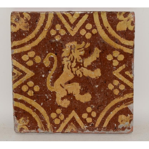 316 - Flanders / Northern France early architectural tile with inlaid glazed decoration c17-18th century 5... 