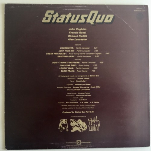 340 - STATUS QUO SIGNED VINYL ALBUM. Clearly signed in biro by all four members of the classic line-up of ... 