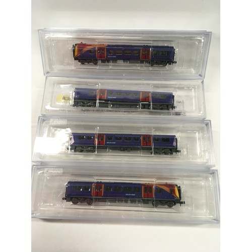 221 - Bachmann N Gauge Class 450 4-Car EMU South West Trains. Appear Good in Perspex cases.