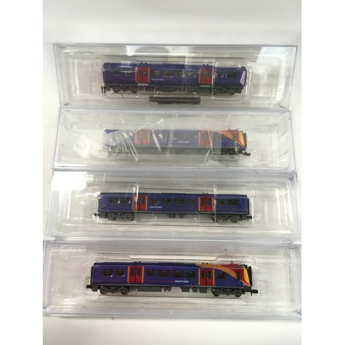 223 - Bachmann N Gauge Class 450 4-Car EMU South West Trains. Appears Good in Perspex cases.