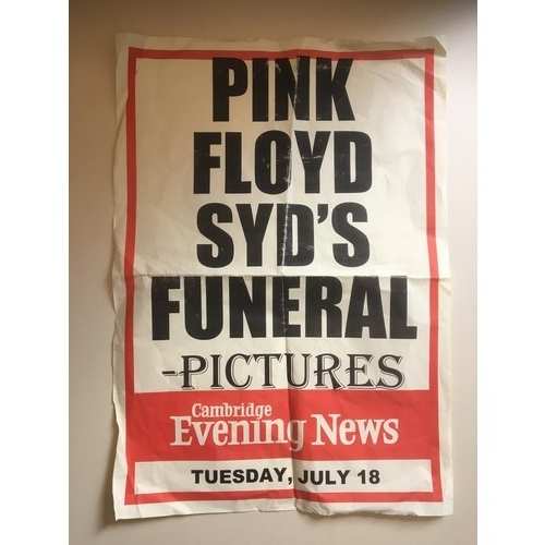 346 - SYD BARRETT'S FUNERAL NEWSPAPER ADVERTISEMENT. A fantastic item of Pink Floyd history here in the fo... 