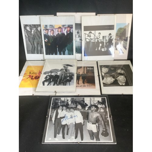 355 - BEATLES FRAMED PICTURES. This box contains approx 15 various sized glass fronted framed pictures of ... 