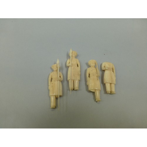 17 - Small collection of carved ivory items including set of 6 elephant napkin rings