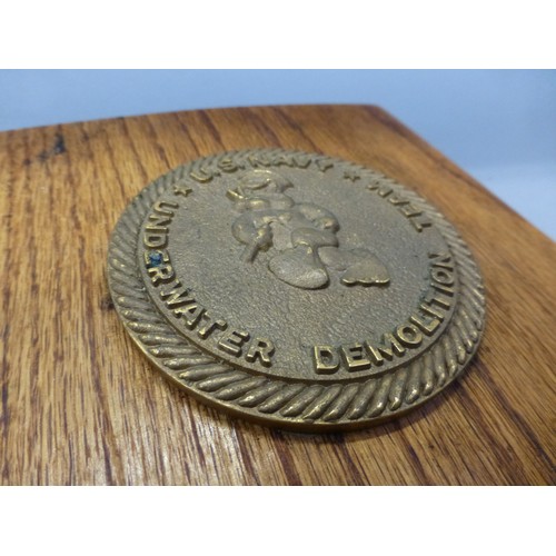 25 - Unusual mounted U.S Navy Underwater Demolition Team brass plaque. 4