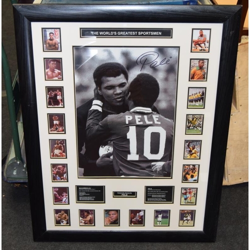 180 - Large framed photograph of Mohammad Ali and Pele. Entitled The Worlds Greatest Sportsmen. Signed by ... 