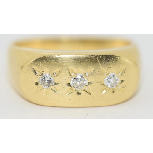 36 - 18ct gold Gypsy 3 stone diamond ring size S