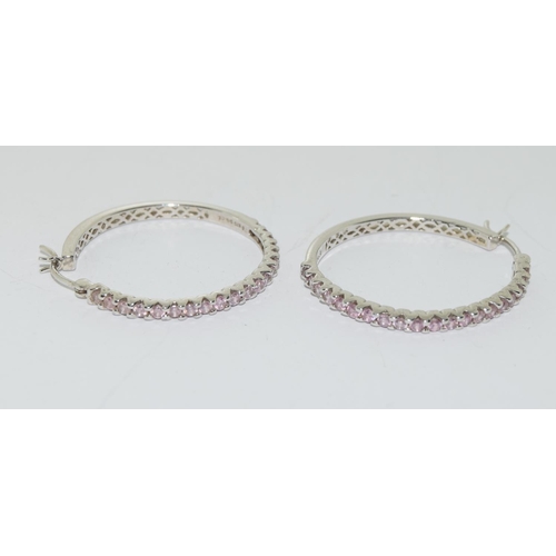 40 - Large pink gem set 925 silver hoop earrings