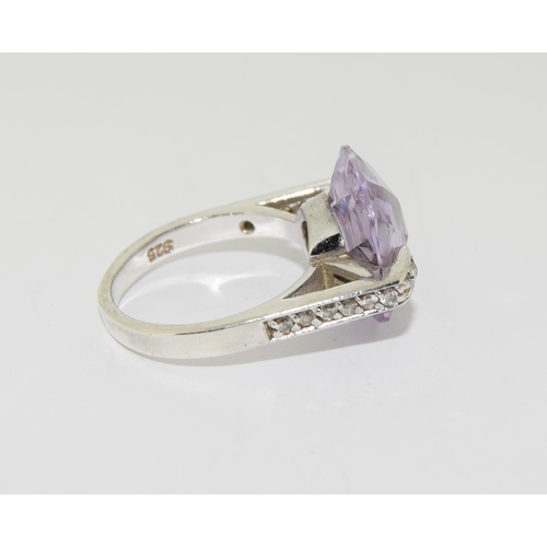 47 - Large Modernist Amethyst 925 silver ring size N