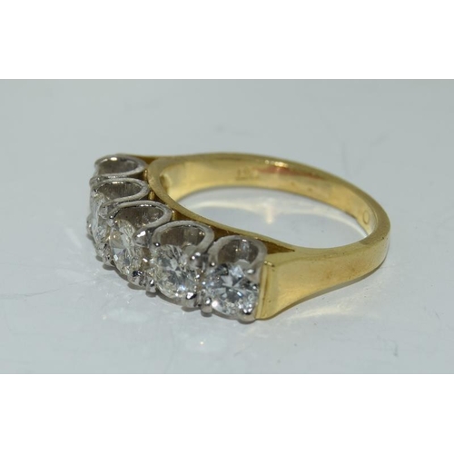 129 - 9ct gold ladies 5 stone diamond ring size L , centre stone measures 4mm approx 1.15ct total