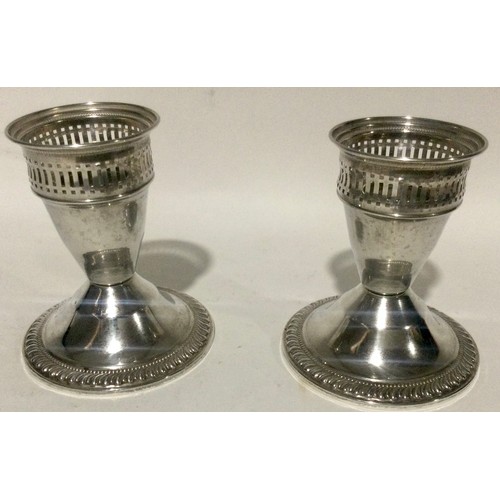 4 - Pair sterling silver dwarf candle sticks 8cm tall