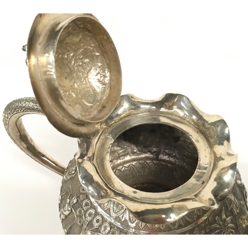 2 - Oriental silver embossed 3 piece tea set 885gm