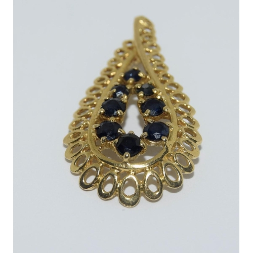 71 - 9ct gold and sapphire pedant necklace on a 9ct gold chain 5.85gm